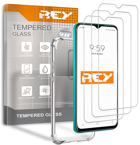 3X Protector de Pantalla y Funda Anti-Shock para XIAOMI REDMI 9, Cristal Vidrio Templado y Silicona TPU de Alta Resistencia