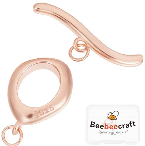 Beebeecraft 1 Box 1 Set Toggle Jewellery Clasps 925 Sterling Silver Oval OT Clasp T Bar End Clasps for DIY Necklace Bracelet Jewelry Making (Rose Gold)