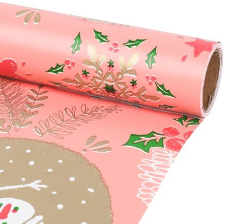 Rouleau de papier cadeau de Noël - 43 cm x 10 m - Rose et doré