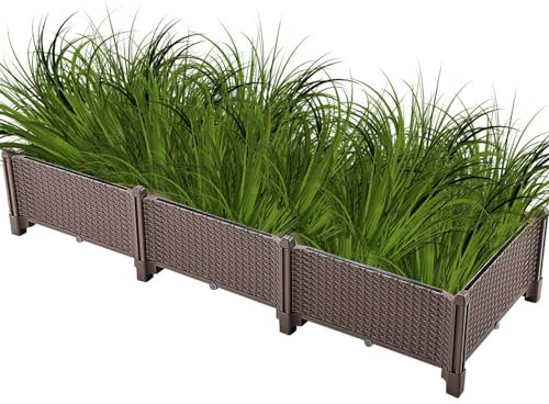 Macetero de ratán de con Suelo Elevado, Jardinera de jardín con Suelo Elevado, Jardinera de ratán con riego automático, Jardinera para Flores de Hierbas, Valla de contenedor con Orificio de