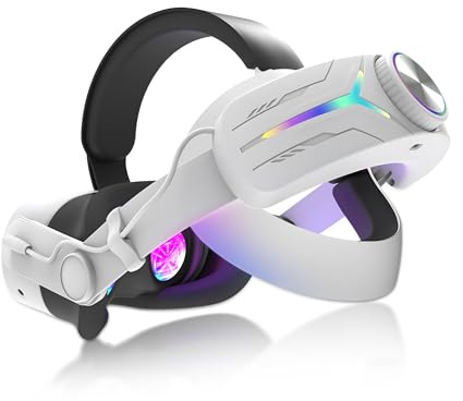 NEWZEROL Headstrap mit Akku 12000 mAh Kompatibel für Quest 3s Elite Strap [9V 2A Schnellladeversion] [RGB-Lichter] Verlängern Sie die Spielzeit, Reduzieren Sie den Kopfdruck, Verstellbares – Weiß