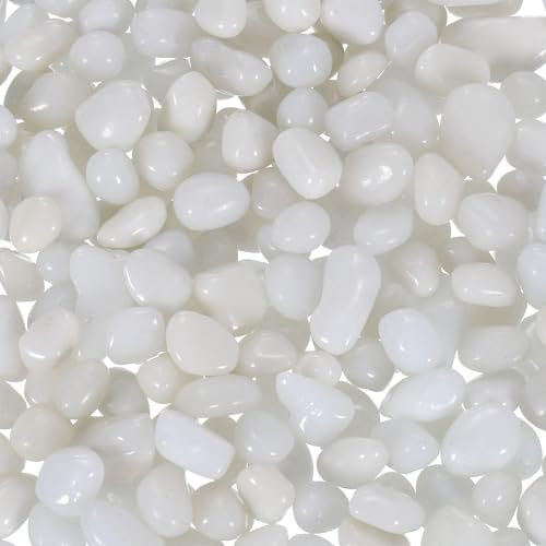 sourcing map Glass Stones, 453g/1 lbs Glass Pebbles Marbles Artificial Beads Gem Stones for Display Vase Filler Terrarium Flowerpot Decoration (5-9 MM, White)