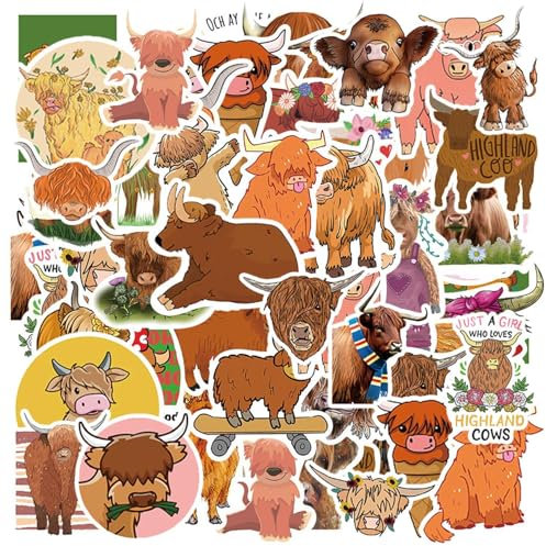 CWPFVQA 100 Plateau-Kuh-Graffiti-Aufkleber, Kreative Wasserfeste Aufkleber, Niedliche Tieraufkleber, Können Zum Dekorieren Von Wasserflaschen, Notizbüchern, Skateboards Und Gitarren Verwendet Werden