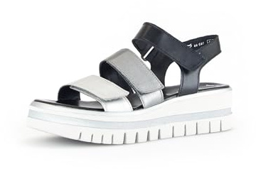 Gabor Damen Riemchensandalen, Frauen Sandalen,Sommersandalen,flach,Sommerschuhe,Freizeitschuhe,offene Schuhe,Silber/Stone/schw.,35.5 EU / 3 UK