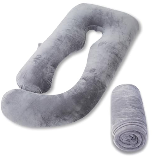 AS AWESLING Full Body Pregnancy Pillowcase - Soft Velour Replacement Cover | Soft velour, smooth & cosy, fits full body pregnancy pillows, easy on/off, machine washable (Dark Grey, 60 Inch)