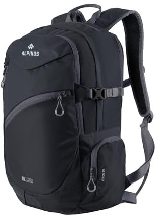 Alpinus Lecco Wanderrucksack 30L Schwarz - Trekkingrucksack Herren Damen, Outdoor Hiking Backpack für Wandern Camping, Universelle Rucksack für Trekking mit Laptopfach, Arbeit, Uni oder Reisen