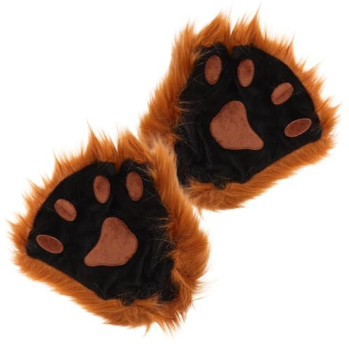 Minkissy BäRen-Wolfspfoten-Handschuhe Pelziger Katzenpfotenhandschuh Katzenkrallen Handschuhe Halloween-TierkostüM FüR Cosplay-Party-Festival-Dekoration Braun 20X7Cm