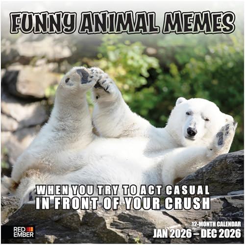 RED EMBER Funny Animal Memes 2026 Wall Calendar 12 Month | 12 x 24 Open | Thick & Sturdy Paper | Giftable| Kids Animal Calendar 2026