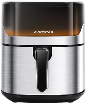 Aigostar Air Fryer - Friteuse sans huile avec fenêtre visible, 6,5L XXL, 1600W, 10 menus prédéfinis, préchauffage intelligent, décongélation, bricolage, contrôle de la lumière indépendant, Ballon.(1)