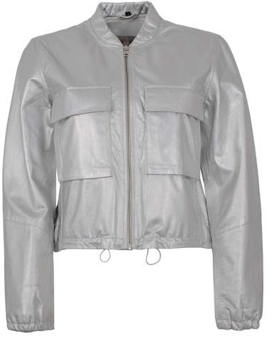 Freaky Nation - Damen Echtleder Lederjacke Lammnappa Silber metallic