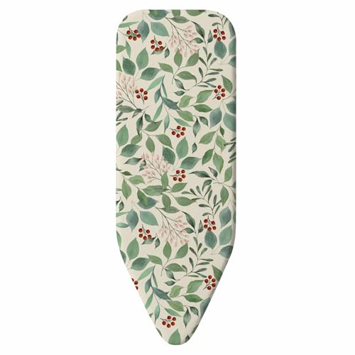 Green Leave Ironing Board Cover 130 × 40 cm, Thick 3mm Cotton Felt Padding, Drawstring Tightening & Lock, Resist Scorching and Staining, Art Heavy Duty Padded Iron Board Covers
