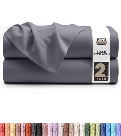 Utopia Bedding - 2er Set Bettlaken ohne Gummizug - 167x243cm - Grau | Oeko-TEX Zertifiziert - Weich Gebürstetes Polyester - Mikrofaser Flaches Laken