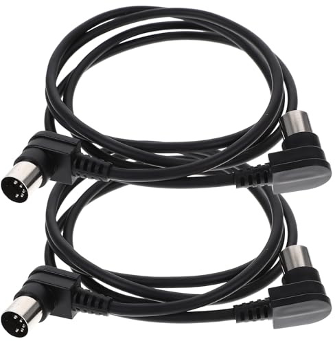 TOVINANNA Abgewinkeltes Din-5-pin Midi Kabel 2 Stück für Bühnenanwendungen | 90-grad Stecker, Männlich zu Männlich Verbindung, für Midi Geräte und Instrumente, Schwarz, Gummi