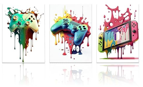 milaosk 3 Stück Wandbilder Gaming Bild Leinwand Spiel Wand Kunstdrucke | Jugendzimmer Poster Bunte Gamepad Spielkonsole Bilder für Teenager Zimmer Spielzimmer Gaming Zimmer Deko 12x16 Zoll Ungerahmt