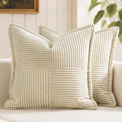 2er Set Kordsamt Kissenbezüge,Kissenbezug 45x45 cm,Cord Kissenbezüge Kissenhülle,Gestreiftes Muster Kissenbezüge,Kordsamt Weiche Kissenhülle Dekorative,Gestreifte Kissenbezüge,für Sofa Wohnzimmmer
