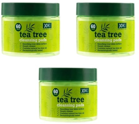 XBC Tea Tree Cleansing Pads, Natural Tea Tree Oil, Dermatologically Tested, 60 Pads, Pack of 3
