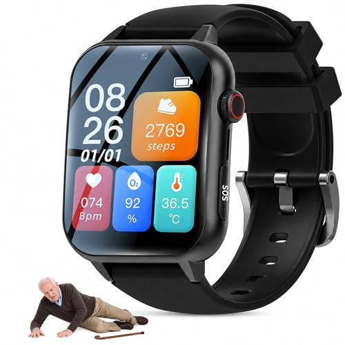 PEIKVOUL Smartwatch Anziani 4G con SOS, Rilevamento Cadute e Localizzazione GPS, Videochiamata, Chiamata Bidirezionale, IP67, Orologio Salvavita per Persone Anziane, Carta SIM Richiesta (Nero)