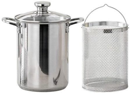 Bateau à pâtes en acier inoxydable – Cuiseur vertical à asperges 4 litres | Dispositif de levage du panier-filtre - Casserole à soupe pour blanchir les épinards et faire frire les petits pois