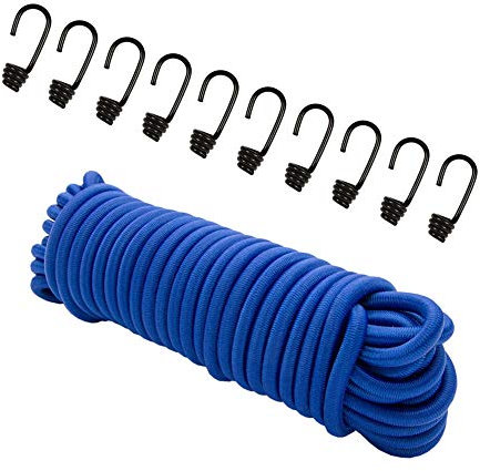 Dreamprint Expanderseil 20 m Blau 8 mm Gummiseil Gummischnur Spannseil Planenseil Gummileine elastisches Seil mit 10 Spiralhaken ø 8 mm