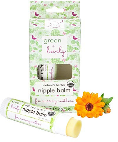 Green+Lovely Nipple Balm Organic Nature's Herbal Breastfeeding Cracked Nipples Soother Nursing Crack Ointment Essential Stick, Silky Calendula Infused, Pregnancy Essential, 2 x 0.5 oz Gift Set