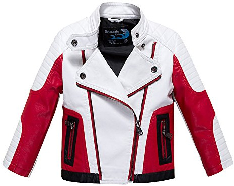 BUDERMMY Boys Leather Motorcycle Pilot Jackets Toddler Coats (5-6 Years, White)