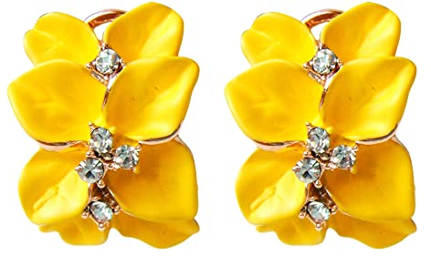 Navachi 18-karätig-vergoldete Omega-Ohrringe Az2862e mit Kristall-Blumen aus gelben Emaille-Blättern