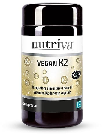 NUTRIVA Vegan K2, Integratore Alimentare a Base di Vitamina K2 da Fonte Vegetale, Utile per il Benessere delle Ossa, 100% Naturale e Vegano - 30 Compresse