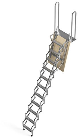 Mister Step UP Scherentreppe für Zwischengeschosse: 70x100 mehrschichtige Holzluke (H 325 cm.)