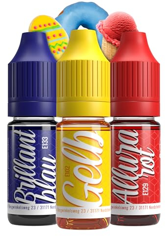Belissia Lebensmittelfarbe Set – 3x10ml flüssig & hochkonzentriert – Lebensmittelechte Speisefarbe zum Backen, Kochen, Fondant & DIY - vegan, stark färbend, geschmacksneutral