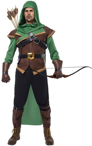 Spooktacular Creations Robin Hood Kostüm, Deluxe Herren Kostüm Set aus Leder für Halloween Dress Up Party (Medium, Green)