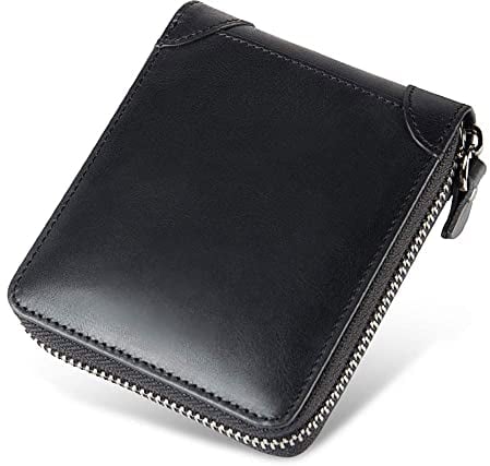 WACCET Leder Geldbörse Herren RFID Schutz Geldbeutel Männer Klein mit Reißverschluss und 8 Kartenfächer, Vintage Portemonnaie Herren Brieftasche Herrengeldbörse Echtleder (Schwarz)