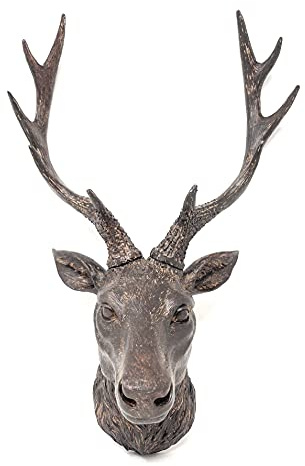 Darthome Vintage Aged Resin Reindeer Deer Stags Antlers Head Wall Mounted Large Sculpture