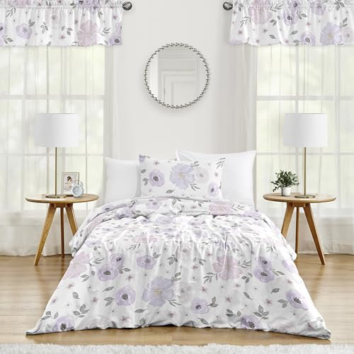 Sweet Jojo Designs Kinderbettwäsche-Set mit Blumenmuster, Lavendel, Violett, Rosa, Grau und Weiß, Shabby-Chic-Stil, 4-teilig
