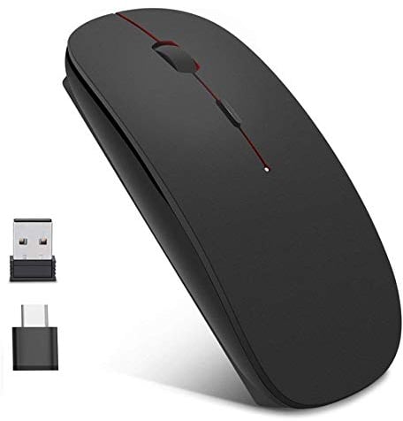 EasyULT Ratón Inalámbrico,Portátil 2.4G con Receptor Nano,Silencioso Infame Ratón óptico Silencioso Click Mini,Ultra Delgado 1600 dpi para Computadora Portátil,PC,Portátil,Computadora,Macbook (Negro)