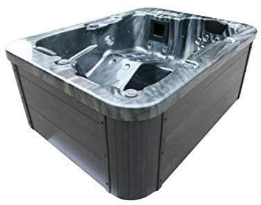 Outdoor Whirlpool Hot Tub Malta Farbe SCHWARZ mit 27 Massage Düsen + Heizung + Ozon Desinfektion + LED Beleuchtung für 2-3 Personen für Garten/Terrasse/Außen (Ohne Einstiegstreppe)