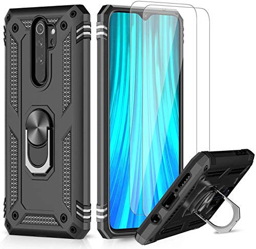LeYi Schutzhülle für Xiaomi Redmi Note 8 Pro mit Hartglas, 2 Stück, 360 ° drehbar, Magnetring, Halterung, doppelte Verteidigung, Bumper für Schutzhülle, TPU, Silikon, stoßfest, Schutzhülle Nior