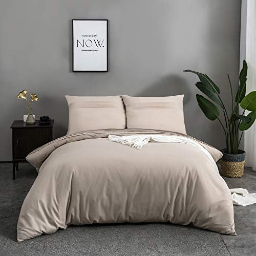 MOHAP 100% Coton Sets de Housse de Couette 240x260 cm Beige Parure de Lit Haut Gamme Plissé Adulte 2 Personnes avec 2 Taies d'oreiller 65x65cm Fermeture Éclair