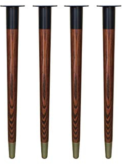 Massivholz Tischbeine,Natürliche Holzstruktur Möbelfüße,Fußbank, Stuhlbeine,Fußabdeckung aus Messing,Rutschfeste Matte,Schwarz Eisenrahmen,mit Schrauben,4 Stück (73.5cm/29in)