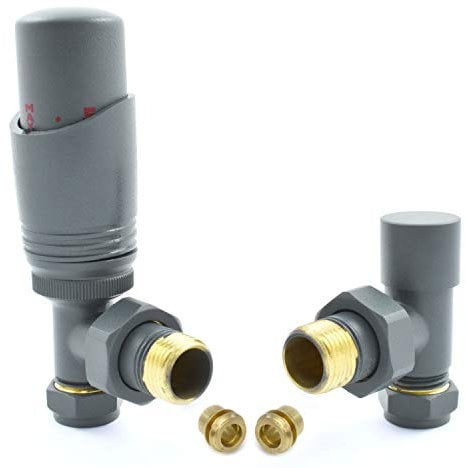 Hot Flow | Cascade Modern Angled TRV Thermostatic Radiator Valve 10mm Compression (Gunboat Grey)