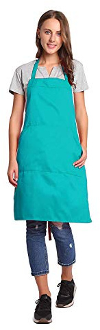 BIGHAS Adjustable Bib Apron with Long Ties for Women Men 18 Colors Chef Kitchen Cooking (Scuba Blue)