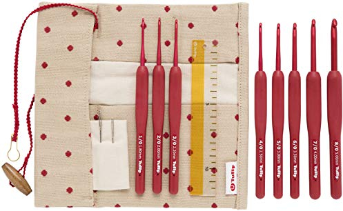 Tulip TED-001E CROCHET HOOK Häkelhaken-Set, Aluminium, Gummi, Rot/Ausflug, einfarbig (Getaway Solids)
