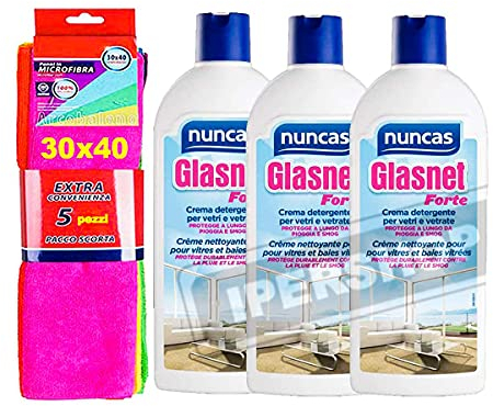 Nuncas Set 3 Pezzi Glasnet Forte 500 Ml + Pacco Scorta 5 Panni In Microfibra 30X40Cm