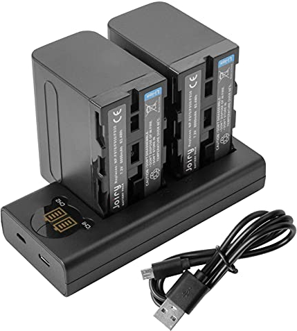 2 X NP-F970, NP-F960, NP-F930, NP-F950 Batterie de Rechange et Chargeur Double Compatible avec Sony DCR-VX2100, DSR-PD150, DSR-PD170, FDR-AX1, HDR-AX2000, HDR-FX1, HDR-FX7