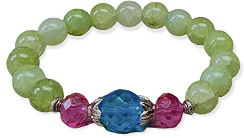 NEU!!! Knalliges Armband mit Glasperlen - grün, türkis, pink & silber/Achat-Imitat