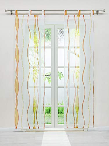 Delien Voile Schiebegardinen Streifen Vorhang Flächenvorhänge Transparenter Gardine mit Schlaufen Wohnzimmer Fensterschals inkl. Beschwerungsstange (2er-Pack, je H/B: 145/57 cm),Orange