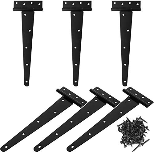 Bisagras de puerta en T de 30,5 cm, resistentes en T, color negro, para puertas de granero, bisagras para puertas de jardín, cobertizo, herrajes rústicos forjados de hierro