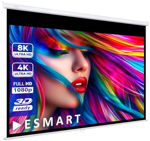 ESMART Professional MIROLO Rollo-Leinwand, Gesamtbreite 234 cm, Tuch: Weiß | Bildfläche 215 × 135 cm, Format 16:10, weißes Tuch für Heimkino und Präsentationen, manuell ausziehbar