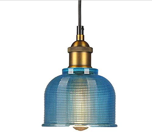 Pendelleuchte Esszimmer Esstisch Vintage Bunt Glas Lampenschirm Lampe Modern Rund Textur Glass Hängeleuchte Kronleuchter Deko Beleuchtung für Wohnzimmer Büro Küchen insel Bar Keller, 15*15*20cm (Blau)