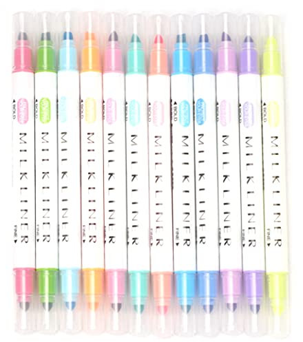 AyeVision 12 Pieces Highlighters Double Head Pen Chisel Tip Nib Assorted Colors Markers Felt tips Double-end Felt Tip Highlighter Pen Pastel Highlighters