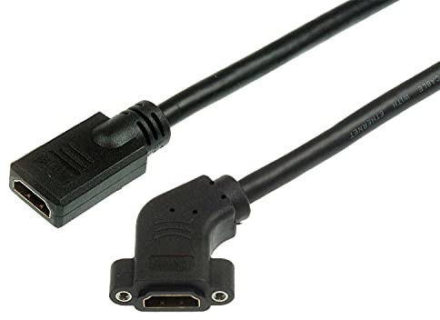 Lyndahl LKPK006-03 HDMI F/F- Adapterkabel HDMI Buchse 45° gewinkelt auf HDMI Buchse, Kupplung Verbinder Panel Mount Adapter mit Kabel für Frontplatteneinbau 0,3 m